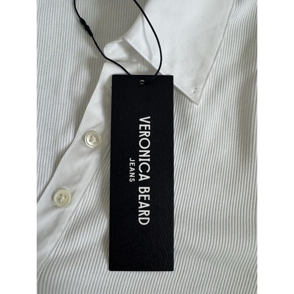 VERONICA BEARD Kearney Polo Tee White Size Small Preppy Academia Collard Ribbed - Picture 4 of 6